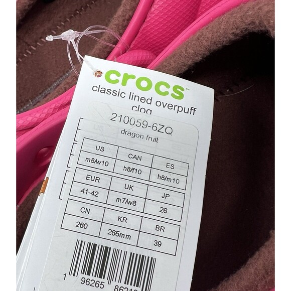 NWT Crocs Classic Lined Overpuff Clog Pink Dragon Fruit Women’s 10 Men’s 9 Shoe - Picture 5 of 5